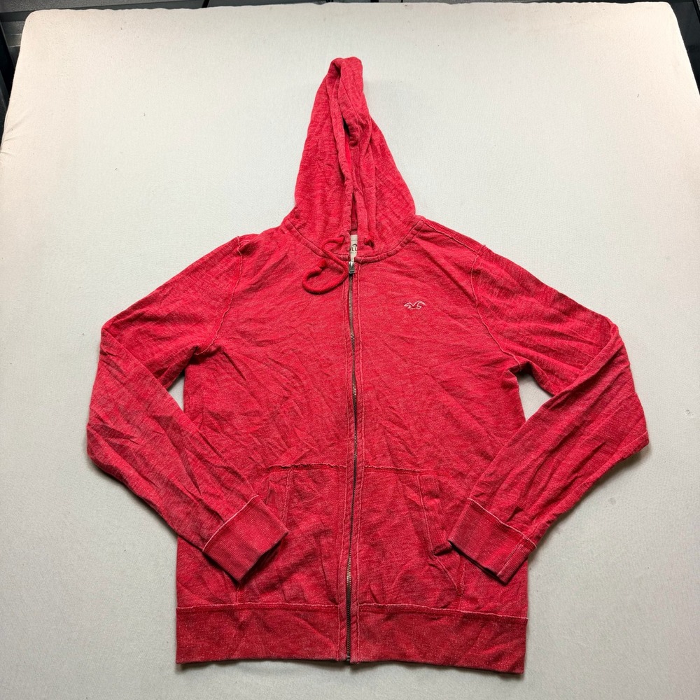 Hollister Zip Up Hoodie Women Small Red Excellent Logo Marl Sweatshirt